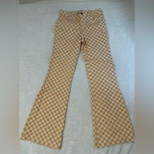 Hollister/Abercrombie&Fitch High-Rise Flare Pants Orange/White Check Size M